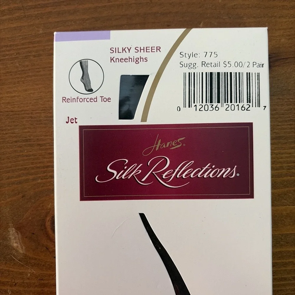 Silk Reflections Knee Highs‎ Jet Black Reinforced Toe Two Pair 2000
